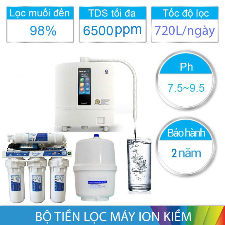 Bộ tiền lọc nước mặn lợ, nước giếng khoang, nước nhiễm Canxi, nhiễm phèn, nước thủy cục IONGEN S10 cho máy điện giải ion kiềm - Hình ảnh 2